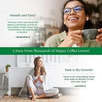 Purity Coffee EASE Dark Roast Low Acid Organic Coffee - USDA Certified Organic Specialty Grade Arabica Whole Bean Coffee - Third Party Tested for Mold, Mycotoxins and Pesticides - 12 oz Bag