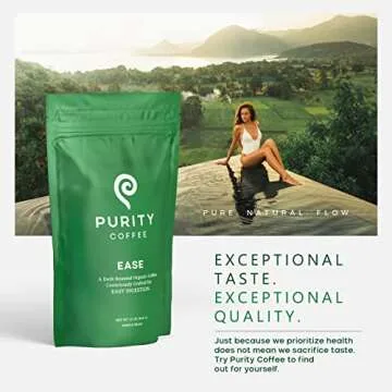 Purity Coffee EASE Dark Roast Low Acid Organic Coffee - USDA Certified Organic Specialty Grade Arabica Whole Bean Coffee - Third Party Tested for Mold, Mycotoxins and Pesticides - 12 oz Bag