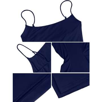 HYZ Women's Two Piece Rompers Sleeveless Spaghetti Strap Cami Backless Second -Skin Feel Short Jumpsuit Black Navy