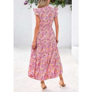 PRETTYGARDEN Women's 2025 Summer Floral Midi Dress Cap Sleeve V Neck Ruffle Long Flowy Boho Casual B...