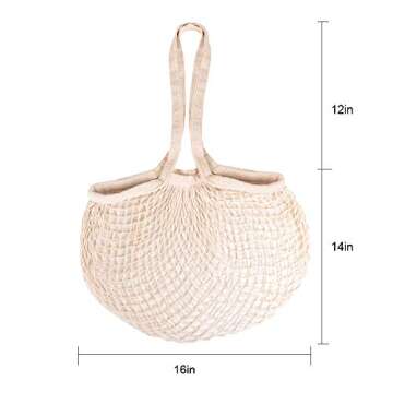 Reusable Produce Bags, 4 Pack Extra Long Handle Mesh Cotton Grocery Bags, Eco-Friendly Washable Shop...