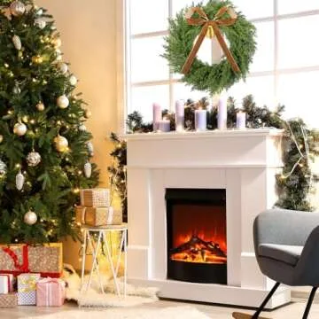 Dingion 20 Inch Cedar Wreath Faux Cedar Christmas Wreath Realistic Christmas Outdoor Wreath with Vin...