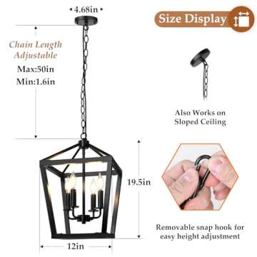 BrightHome Farmhouse Chandelier 4-Light, Black Pendant Light Fixture Ceiling Hanging for Kitchen Isl...