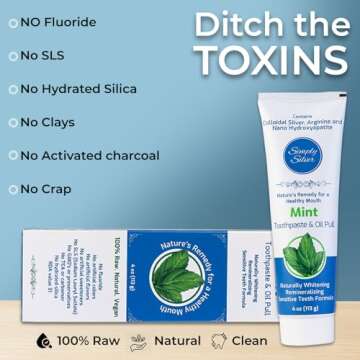 Simply Silver Toothpaste - Nano Hydroxyapatite & Colloidal Silver Natural Toothpaste & Oil Pull, Fluoride Free, Remineralizing & Sensitive Teeth New Formula, 4 oz (Mint)