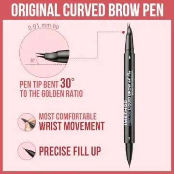 iMethod Curved Eyebrow Pen - Eyebrow Pencil, Brow Pencil 2-in-1 Dual-Ended Microblading Eyebrow Pen with Micro-Fork-Tip and Precise Brush-Tip Create Natural Hair-Like Brows, Last All-Day, Light Brown