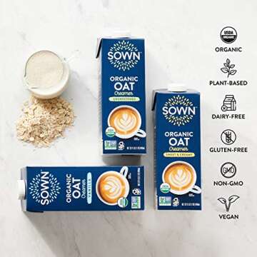 SOWN Organic Oat Creamer Vanilla - Delicious Plant Based Coffee Delight - 32oz (Pack of 3)