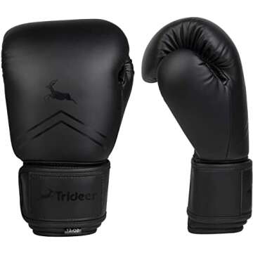 Trideer Pro Grade Boxing Gloves for Men & Women, Kickboxing Bagwork Gel Sparring Training Gloves, Muay Thai Style Punching Bag Mitts, Fight Gloves (Black, 8 oz)