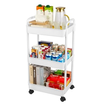 Vtopmart 3 Tier Rolling Cart Lockable Wheels Storage Organizer
