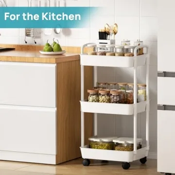 Vtopmart 3 Tier Rolling Cart Lockable Wheels Storage Organizer