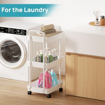 Vtopmart 3 Tier Rolling Cart Lockable Wheels Storage Organizer