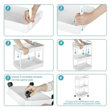 Vtopmart 3 Tier Rolling Cart Lockable Wheels Storage Organizer