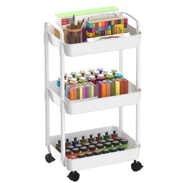 Vtopmart 3 Tier Rolling Cart Lockable Wheels Storage Organizer