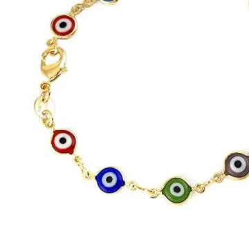 JOTW Gold Overlay with Mini Evil Eye Style 7.5 Inch Clasp Bracelet (Multicolor)