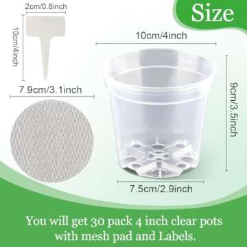 4 Inch Clear Nursery Pots for Plants, Plastic Plant Pot with Drainage Holes, Sturdy Thickened Seed S...