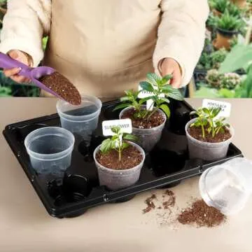 4 Inch Clear Nursery Pots for Plants, Plastic Plant Pot with Drainage Holes, Sturdy Thickened Seed Starter Pots, Small Transparent Seedling Pots with 30 Pcs Plant Labels and Soil Screens, (30 Pack)