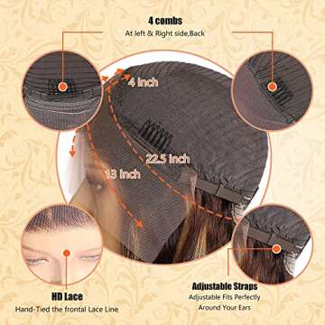 SFD Highlight Ombre Lace Front Wig Human Hair 13x4 HD Transparent Lace Pre Plucked with Baby Hair 150% Density 4/27 Colored Body Wave Lace Front Wig Human Hair Natural Hairline Piano Color 20Inch