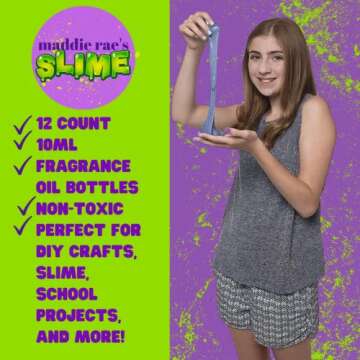 Maddie Rae's Slime Yummy Scented Oils (12 Pack) - X Large 10ml (.34 oz) Natural Food Fragrance Bottles for Diffusers, Aromatherapy, Essential Oil, DIY Candle & Soap Making, Crafts, Supplies, Gift