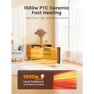 AIRMATE 25" Space Heater for Indoor Use Large Room, Ceramic Tower Electric Heater with Thermostat, Oscillating Room Heater with Timer, Remote Control, Overheat Protection Heater for Bedroom(Beige)