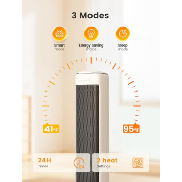 AIRMATE 25" Space Heater for Indoor Use Large Room, Ceramic Tower Electric Heater with Thermostat, Oscillating Room Heater with Timer, Remote Control, Overheat Protection Heater for Bedroom(Beige)