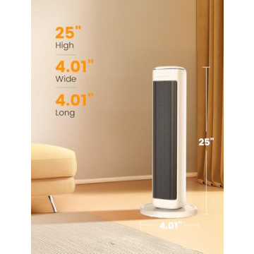 AIRMATE 25" Space Heater for Indoor Use Large Room, Ceramic Tower Electric Heater with Thermostat, Oscillating Room Heater with Timer, Remote Control, Overheat Protection Heater for Bedroom(Beige)