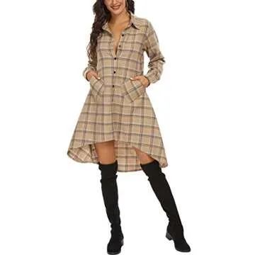 Stylish OLRAIN Women's Plaids Shirt Dress for All Seasons