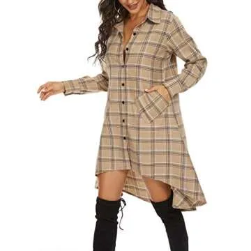 Stylish OLRAIN Women's Plaids Shirt Dress for All Seasons