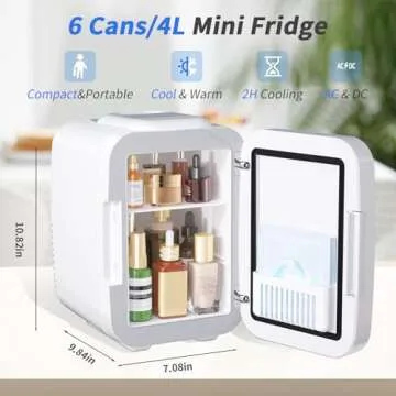 YASHE Mini Skincare Fridge with Dimmable LED Mirror, 4Liter/6 Cans Cooler and Warmer for Makeup, Cos...