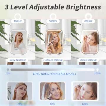 YASHE Mini Skincare Fridge with Dimmable LED Mirror, 4Liter/6 Cans Cooler and Warmer for Makeup, Cosmetic, Beauty, Food, Portable Small Refrigerator for Bedroom, Vanity, Office and Car- White