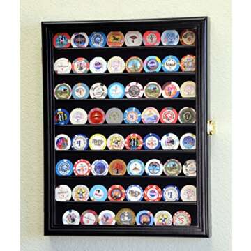 64 Casino Chip Coin Display Case Cabinet Chips Holder Wall Rack 98% UV Lockable -Black