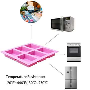 Silicone Soap Molds,6 Cavities Rectangle Silicone Molds for Homemade Craft Soap Mold, Cake Mold, Chocolate Mold ＆ Ice Cube Tray -Molds Set of 3(Blue & Purple& Pink).