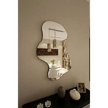 Wavy Mirror with Black Edged MDF,Irregular Mirror Asymmetrical Mirror Aesthetic Mirror Curvy Cloud Mirror (21,6x35inch)