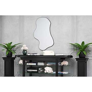 Wavy Mirror with Black Edged MDF,Irregular Mirror Asymmetrical Mirror Aesthetic Mirror Curvy Cloud Mirror (21,6x35inch)