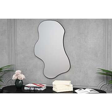 Wavy Mirror with Black Edged MDF,Irregular Mirror Asymmetrical Mirror Aesthetic Mirror Curvy Cloud Mirror (21,6x35inch)