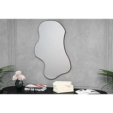 Wavy Mirror with Black Edged MDF,Irregular Mirror Asymmetrical Mirror Aesthetic Mirror Curvy Cloud Mirror (21,6x35inch)