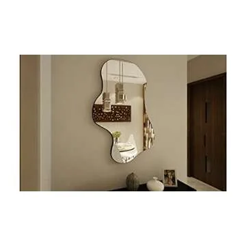 Wavy Mirror with Black Edged MDF,Irregular Mirror Asymmetrical Mirror Aesthetic Mirror Curvy Cloud Mirror (21,6x35inch)