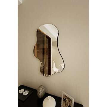 Wavy Mirror with Black Edged MDF,Irregular Mirror Asymmetrical Mirror Aesthetic Mirror Curvy Cloud Mirror (21,6x35inch)