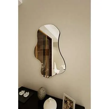 Wavy Mirror with Black Edged MDF,Irregular Mirror Asymmetrical Mirror Aesthetic Mirror Curvy Cloud Mirror (21,6x35inch)