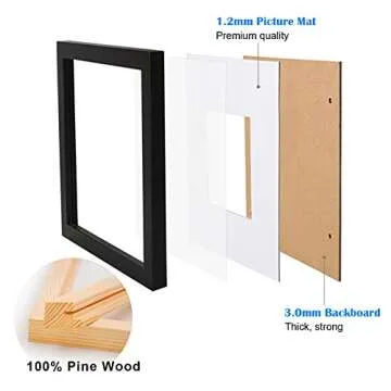 Egofine 11x11 Picture Frames 4 PCS, Made of Solid Wood Covered by Plexiglass for Pictures 4x4/8x8 with Mat for Table Top Display and Wall Mounting Square Photo Frame Black