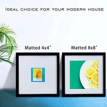 Egofine 11x11 Picture Frames 4 PCS, Made of Solid Wood Covered by Plexiglass for Pictures 4x4/8x8 with Mat for Table Top Display and Wall Mounting Square Photo Frame Black