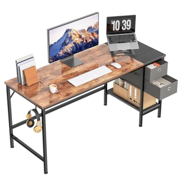 HOMIDEC Office Desk, Computer Desk with Drawers 55" Study Writing Desks for Home with Storage Shelve...