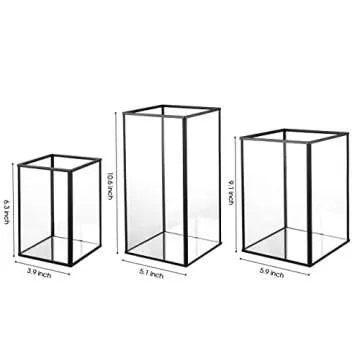 Phosphor Large Hurricane Candle Holder Set of 3 PCS, Black Glass Candle Holder for Wedding, Party, Holiday.