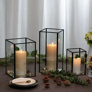 Phosphor Large Hurricane Candle Holder Set of 3 PCS, Black Glass Candle Holder for Wedding, Party, Holiday.