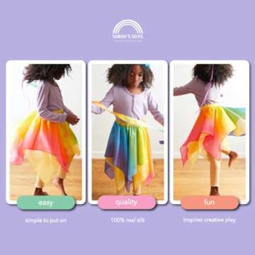 Rainbow Skirt by Sarah's Silks, 100% Silk, 28" Long Fairy Costume for Kids and Toddlers | Bright Colored Waldorf Dress Up Toys for Imaginative Play
