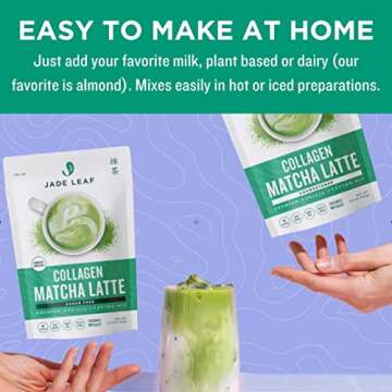 Jade Leaf Matcha Café Style Sugar Free Matcha Latte Green Tea Powder with Grass Fed Collagen, Monkf...