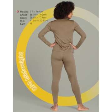 LAPASA Women's Thermal Underwear Set Fleece Lined Long Johns Top Shirt & Bottom Soft Base Layer Thermoflux 200 Warm Midweight Cold Weather L41 X-Small Beige