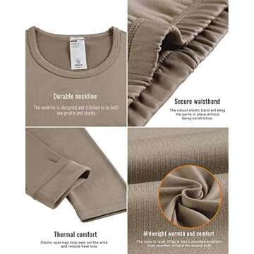 LAPASA Women's Thermal Underwear Set Fleece Lined Long Johns Top Shirt & Bottom Soft Base Layer Thermoflux 200 Warm Midweight Cold Weather L41 X-Small Beige