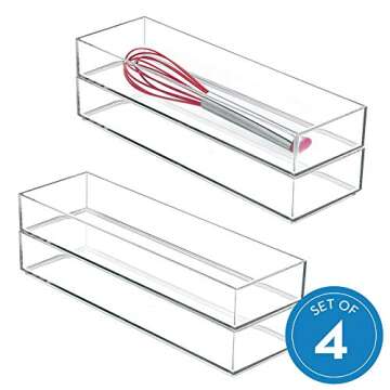iDesign Clarity Drawer, Kitchen and Bathroom Organization Silverware, Spatulas, Gadgets, Large-Set of 4