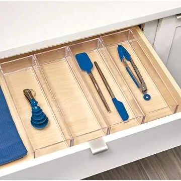 iDesign Clarity Drawer, Kitchen and Bathroom Organization Silverware, Spatulas, Gadgets, Large-Set of 4