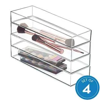 iDesign Clarity Drawer, Kitchen and Bathroom Organization Silverware, Spatulas, Gadgets, Large-Set of 4