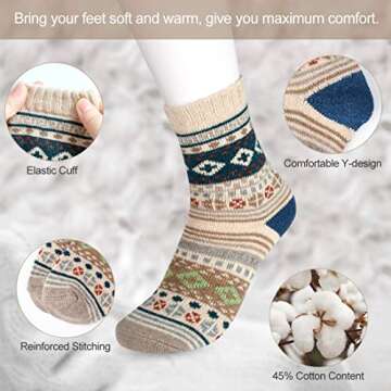 Lisacool 5 Pairs Womens Wool Socks - Winter Warm Socks - Thick Thermal Knit Vintage Cozy Crew Soft S...